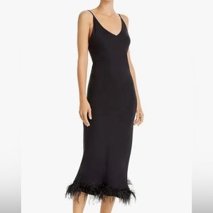 Sleeper Black slip dress with feather hem- XS